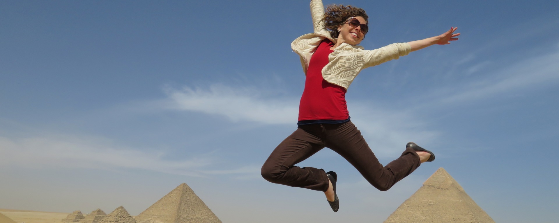 Anika Mikkelson - Jumping at the Pyramids of Giza, Egypt - www.MissMaps.com