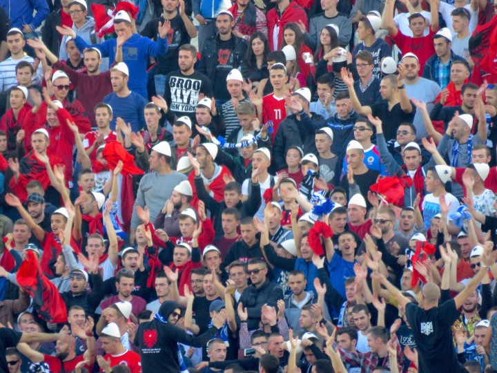The Albanian Section - Albania's Colors are Red and Black. Notice all the blue?? Those are Kosova Fans