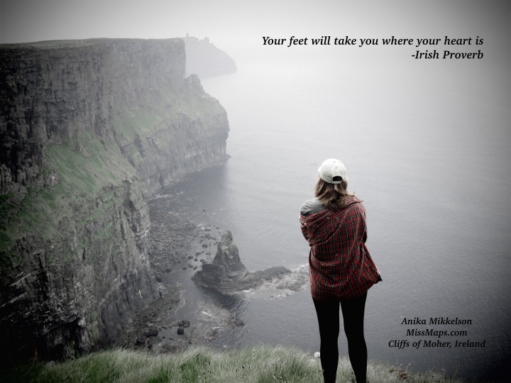 This photo gives me empowered energy -The Cliffs of Moher - Ireland - by Anika Mikkelson - Miss Maps - www.MissMaps.com