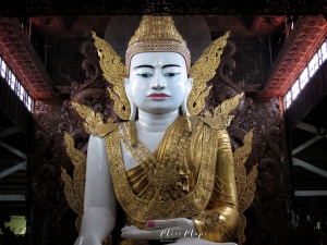 Seated Buddha at The Ngat Htat Gyi Pagoda - Yangon Myanmar - by Anika Mikkelson - Miss Maps - www.MissMaps.com